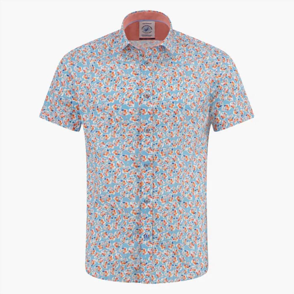NEW A FISH NAMED FRED men's short sleeve paint palettes shirt in light blue
